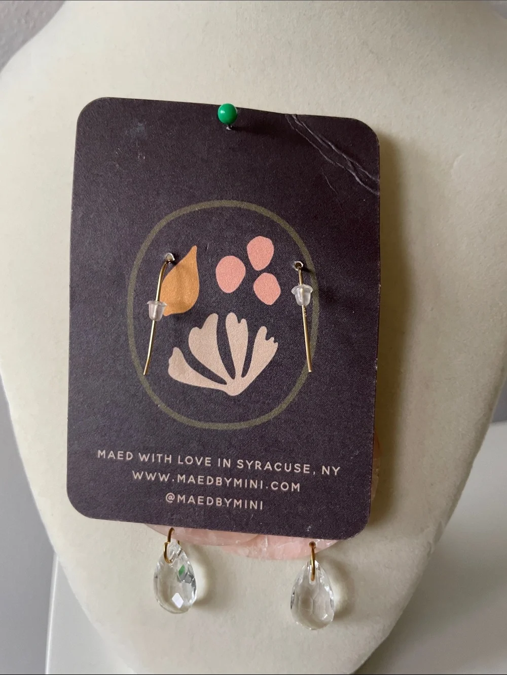 Handmade Rose Quartz Pink Clay Crescent Moon Drop Earrings